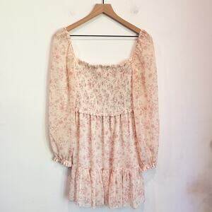 Aritzia Wilfred Smock Flowy Floral Mini Dress Cream Size S